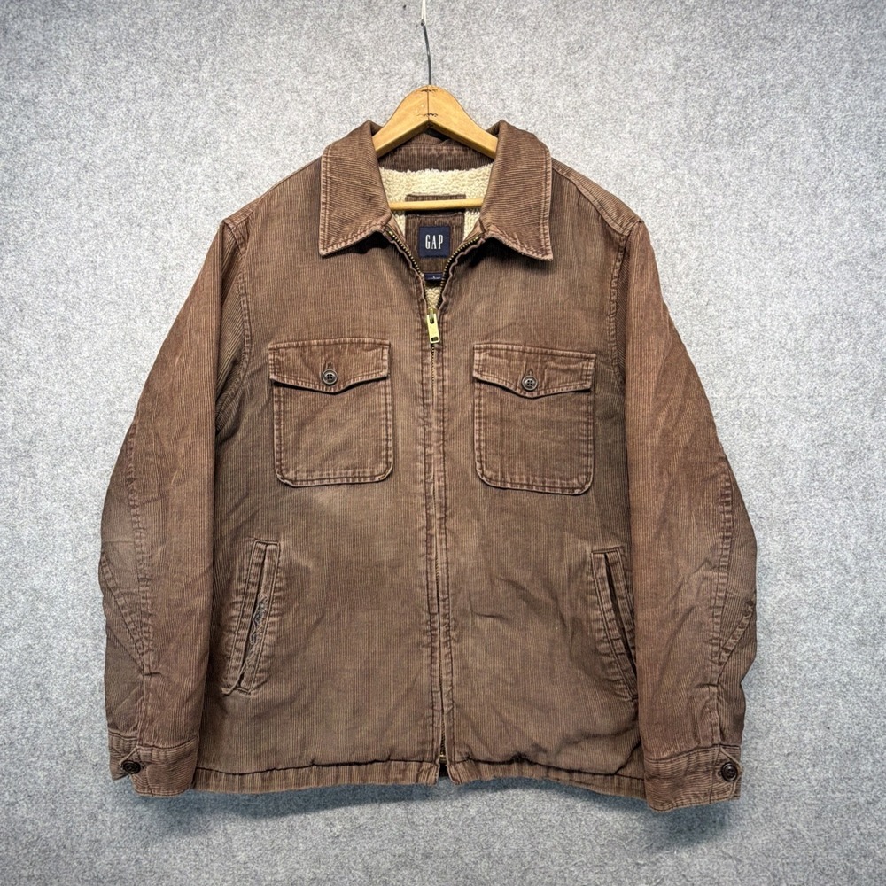 Vintage Gap Brown Corduroy Sherpa Lined Jacket Mens Size Large Faded